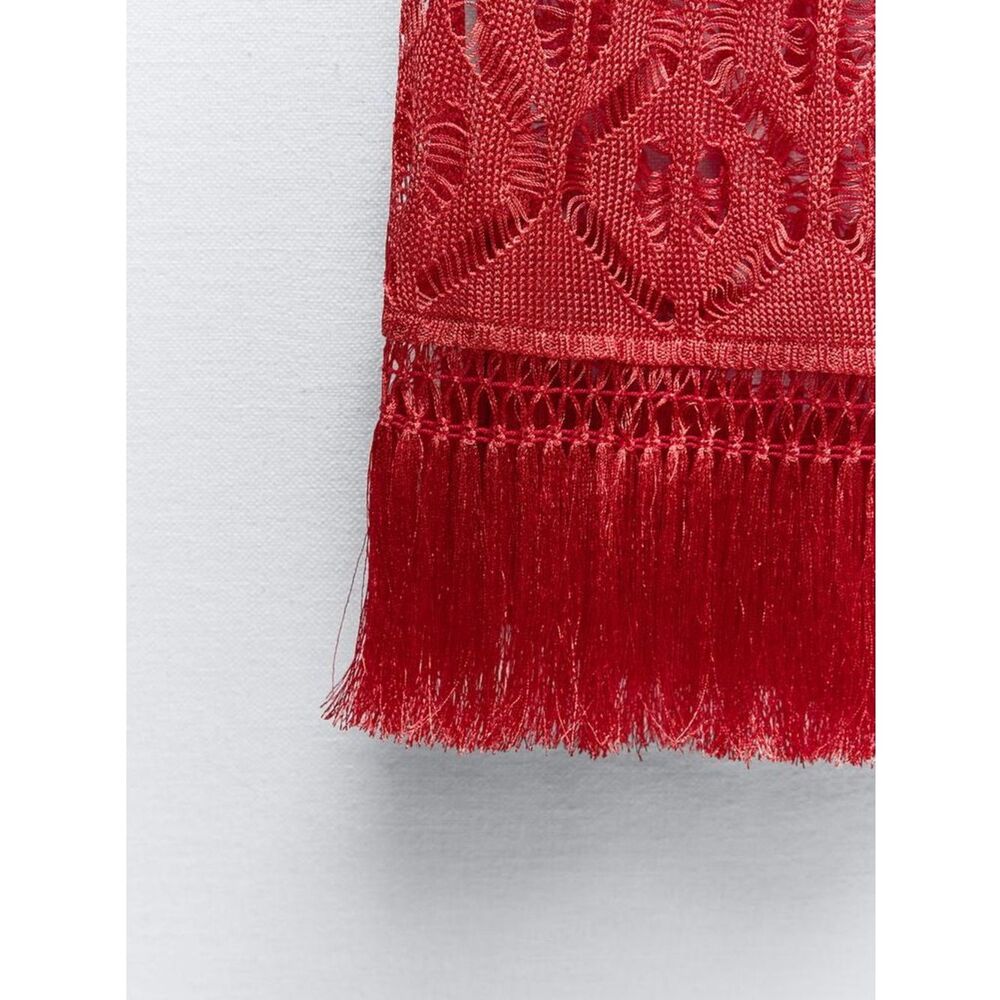 ZARA LONG FRINGED OPEN KNIT TUNIC
RED - Picture 5 of 8